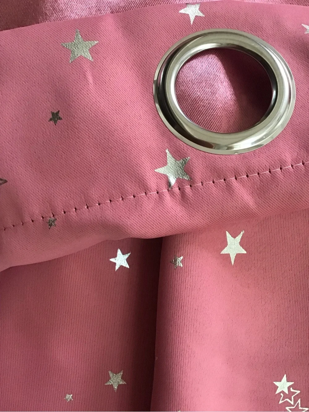 Set of Blush Pink & Silver Foil Stars Celestial Black Out Grommet Curtains
